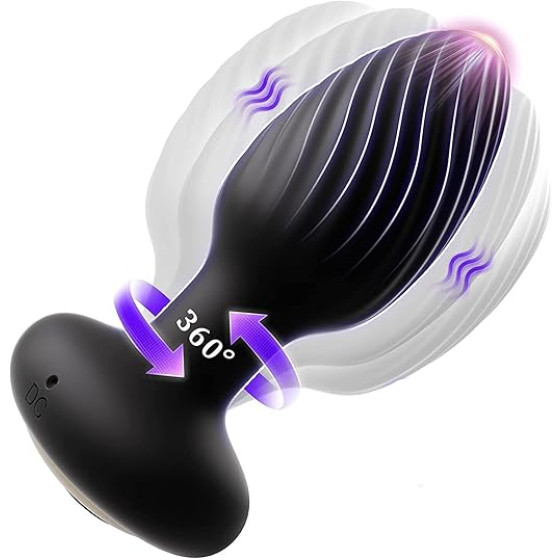 VIP14 Anal Plug Vibrator Rotating 7-Speed Vibrator Adult Sex Machine Unisex Masturbator (Black)